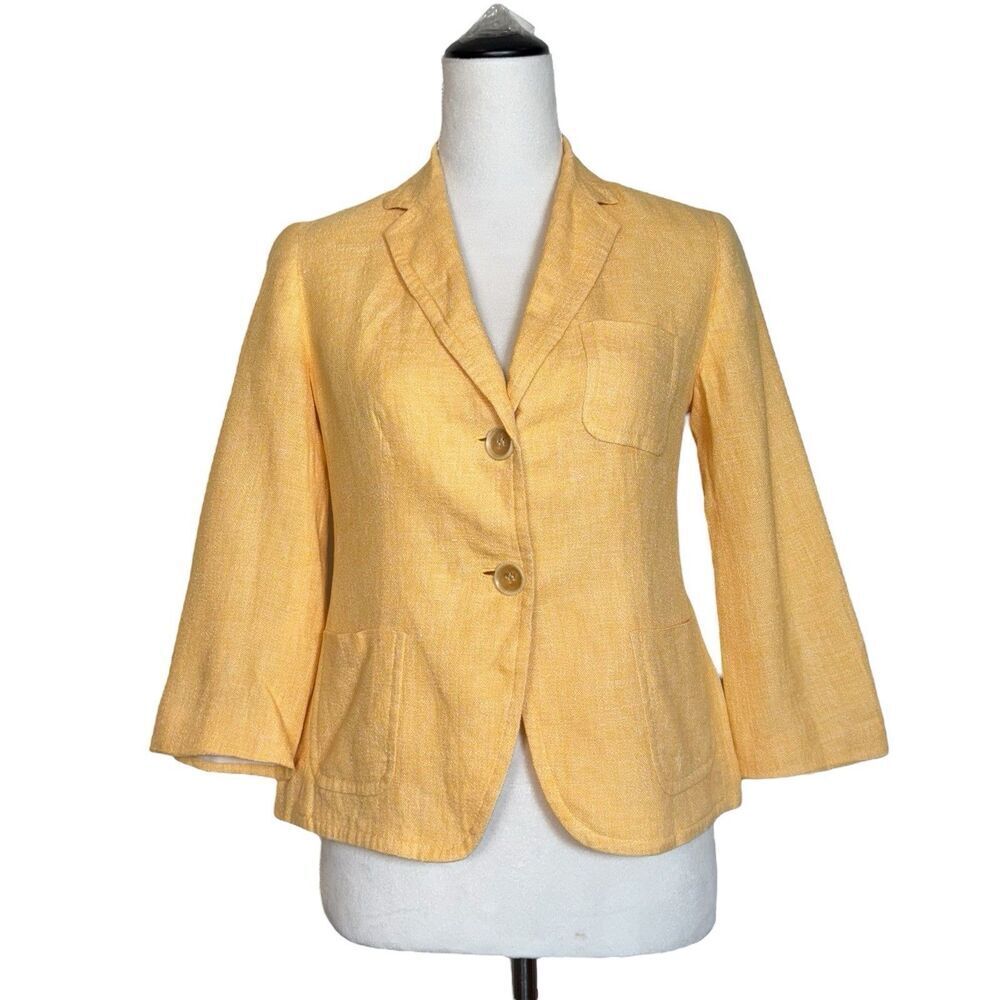 Talbots Linen Cotton Blazer 4P Petite‎ Orange Y2K Academia Preppy Corporate Work